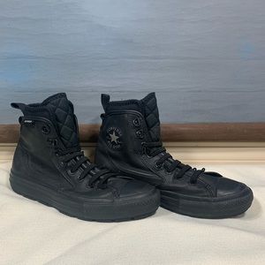 Black Leather Waterproof Converses - Mens 6.5 US/ Womens 8.5 US
